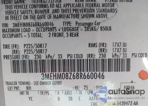 2008 Mercury Milan I4 Premier from USA, damaged, VIN 3MEHM08Z68R660046